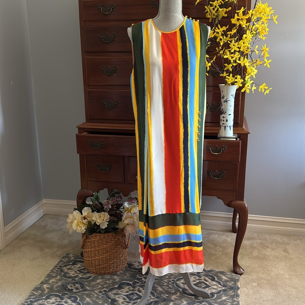 Tory Burch Colourful Striped Sleeveless Bettina Dress Size 12 - Picture 8 of 16